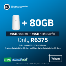 Huawei 5G CPE MAX3 White + 80GB Telkom LTE Data